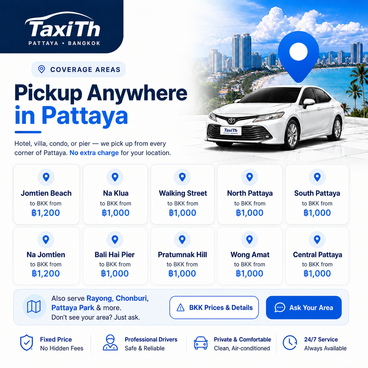 TaxiTh pickup coverage areas in Pattaya